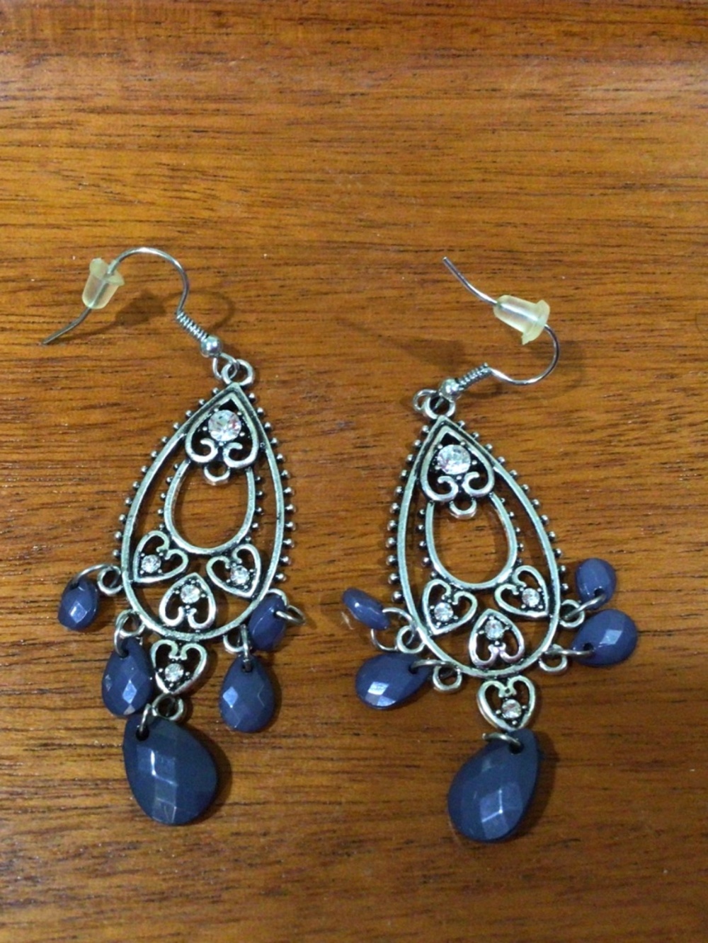 Three pair of silver tone earrings with rhinestones and beads. New without tags - Picture 4 of 7